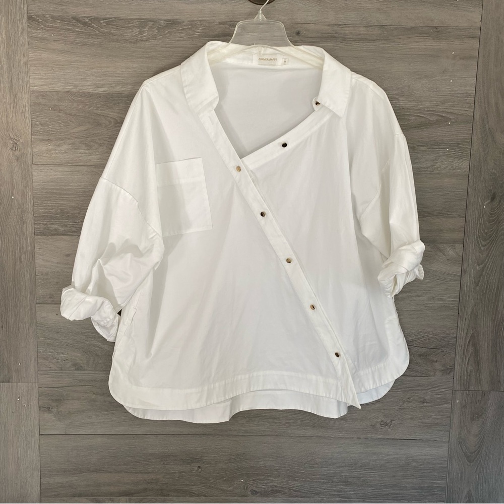 Zimmermann White Cotton Asymmetrical Shirt